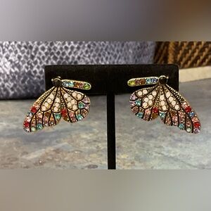 Eye Candy Gold-Tone Multicolor Crystal Butterfly Earrings